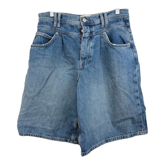 We The Free Jean Shorts Sz 27 Blue Denim Wide Leg Button Fly High Waisted - Picture 1 of 12